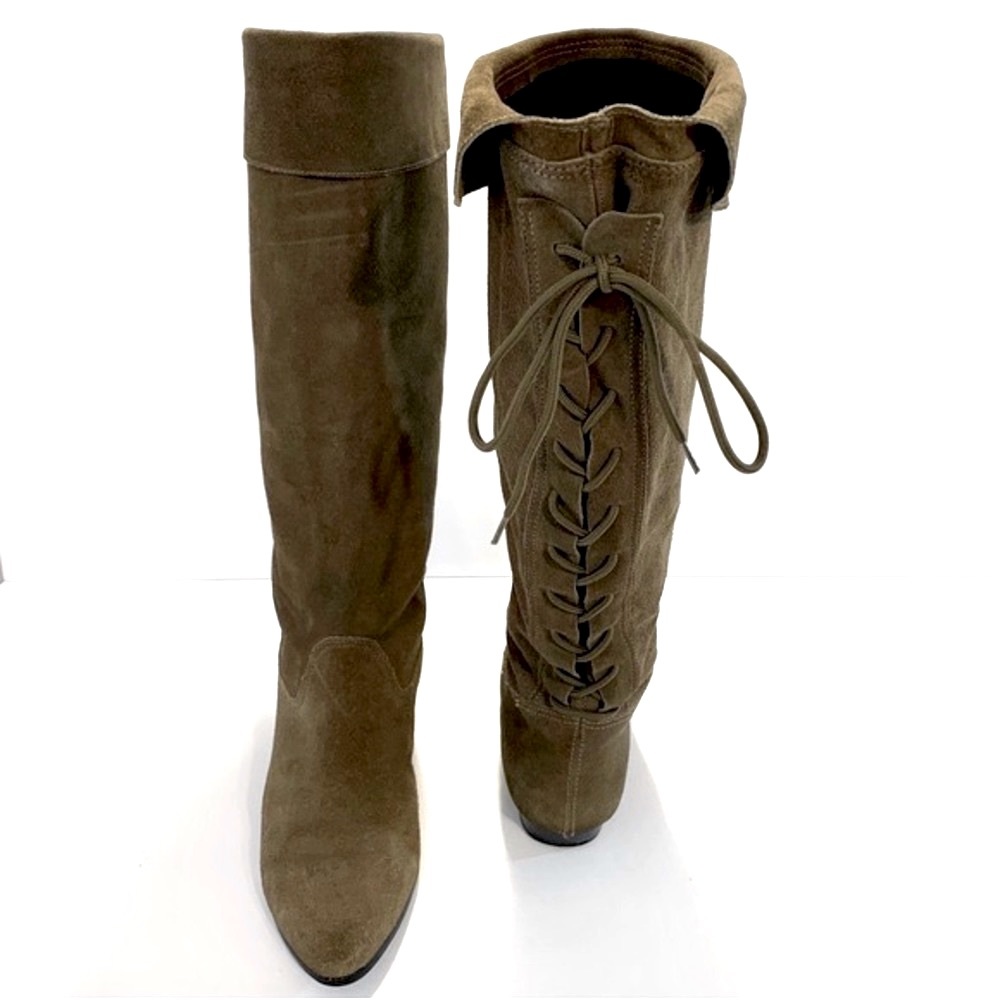 ALDO | Suede Leather Knee High Cuffed Boots Taupe Size 6.5